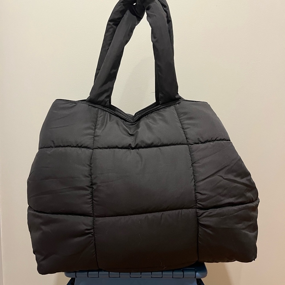 Chic Black Quilted Tote Bag